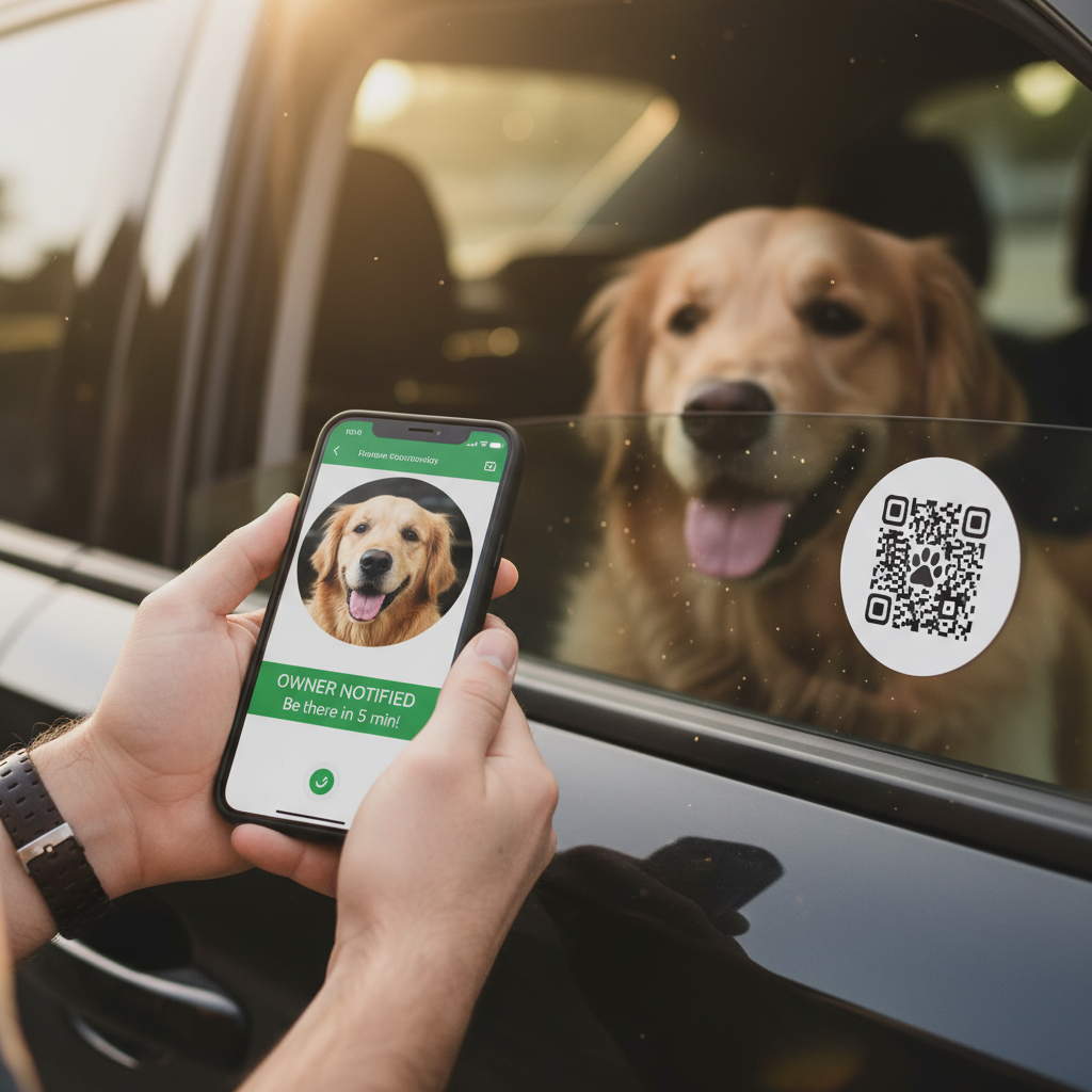 Person scannt QR-Code am Autofenster mit dem Smartphone