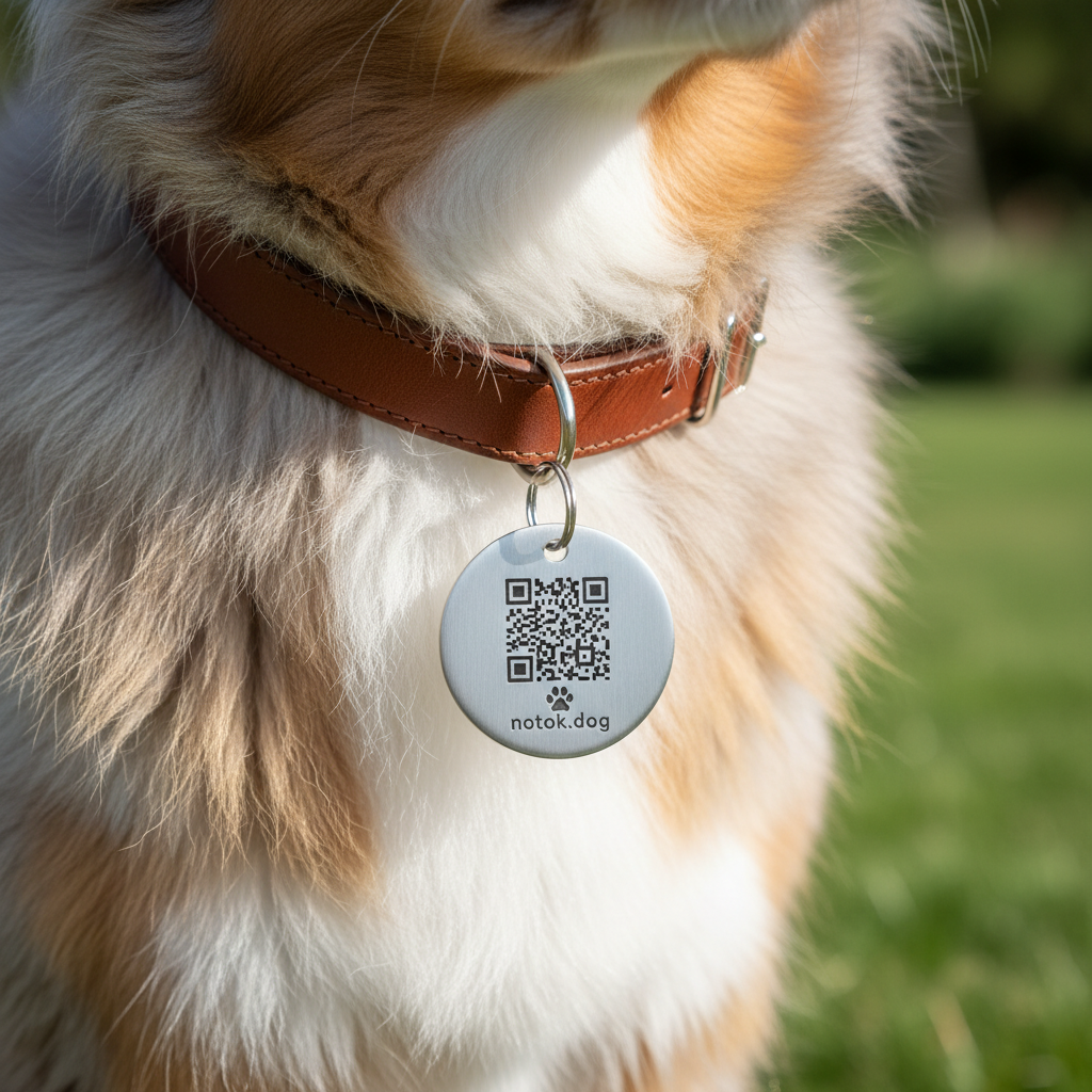 Hund mit QR-Tag am Halsband