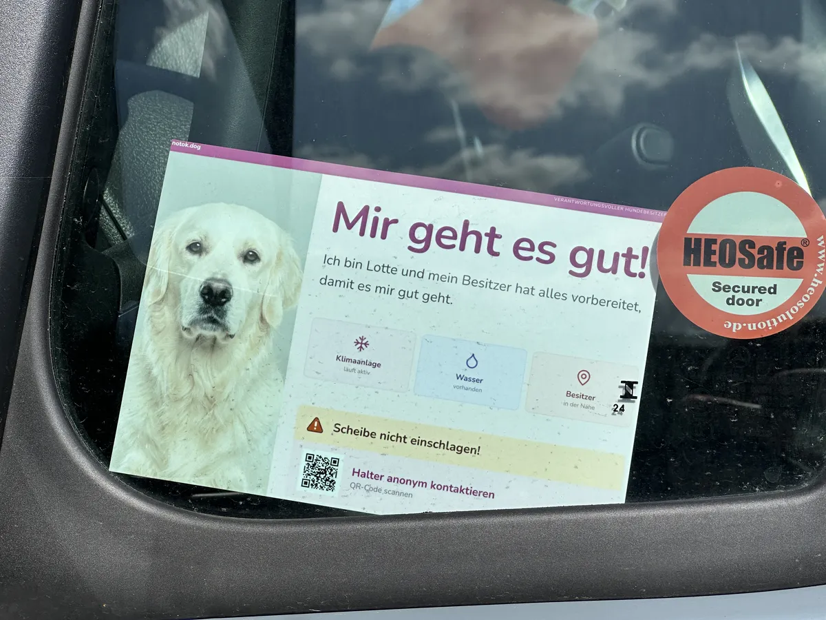 'Mir geht es gut' Sticker mit Hundeprofil am Beifahrerfenster
