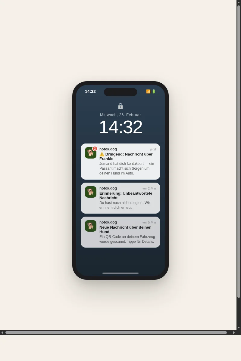 [PLACEHOLDER: /public/how-it-works/04-notification-repeat.webp] Smartphone screen showing repeated push notifications about a dog in a car, notification badge with multiple alerts, warm tones, clean UI mockup style, editorial product photography